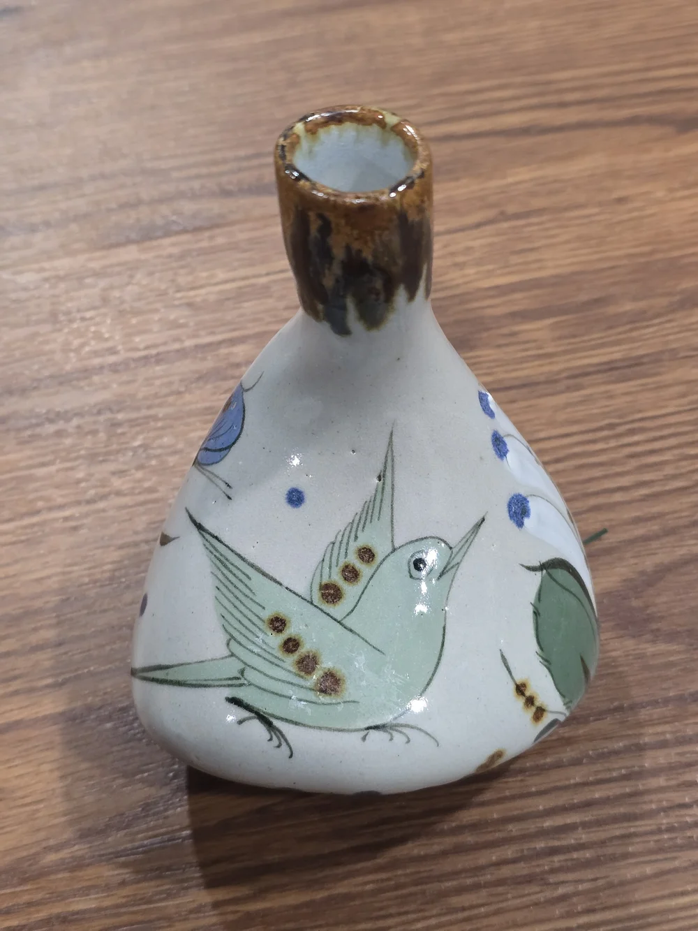 Tonalá Hand-Painted Green Bird & Floral Ceramic Bud Vase